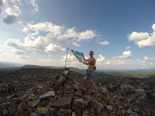 Swedish flag at top of the mountain