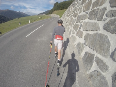 Roller skiing back to Obertilliach